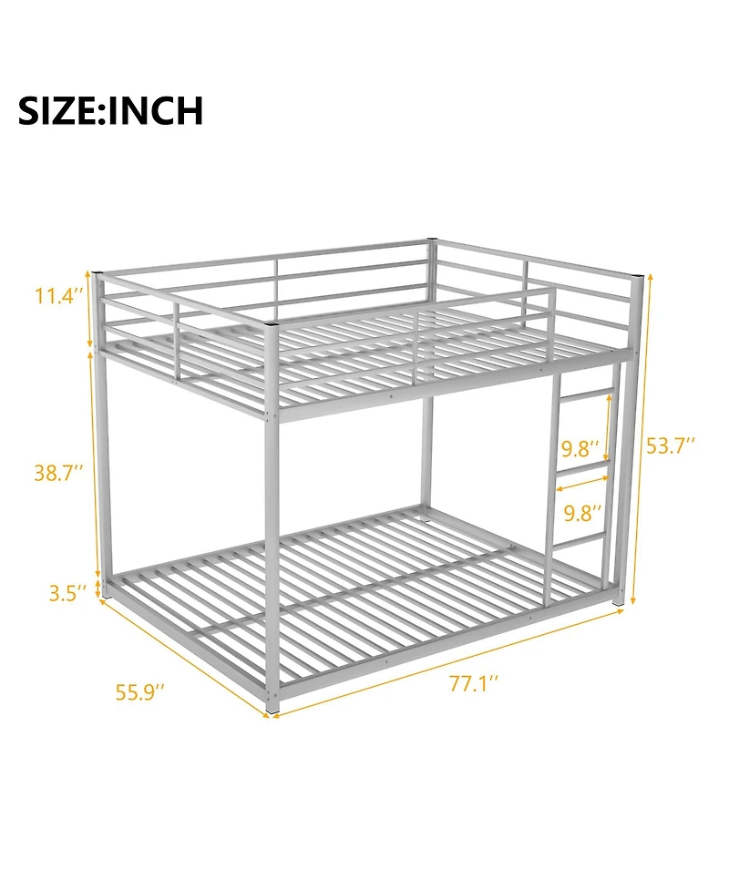 Streamdale Full Over Metal Bunk Bed, Low Bed With Ladder