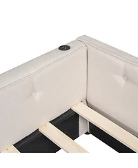 Streamdale Queen Size Upholstered Platform Bed with Usb and 2 Drawers, Beige