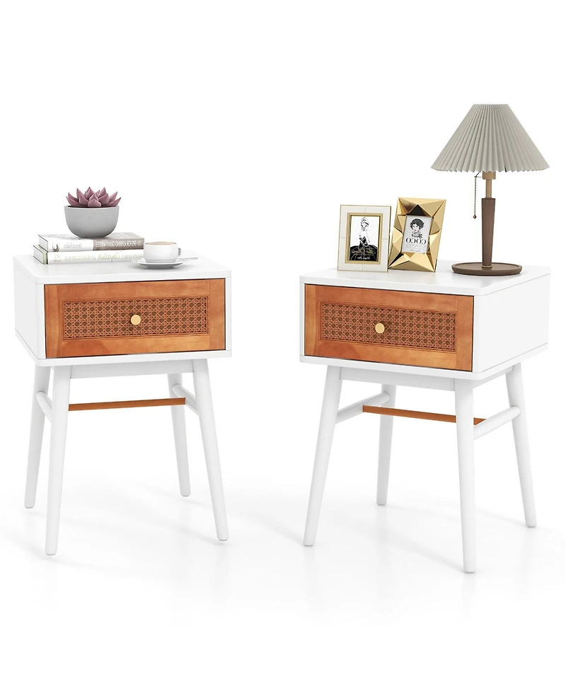 Gymax Set of 2 Nightstand Bedside End Table Solid Wood Legs White