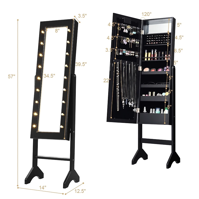 Costway 18 Led lights Mirrored Jewelry Cabinet Organizer