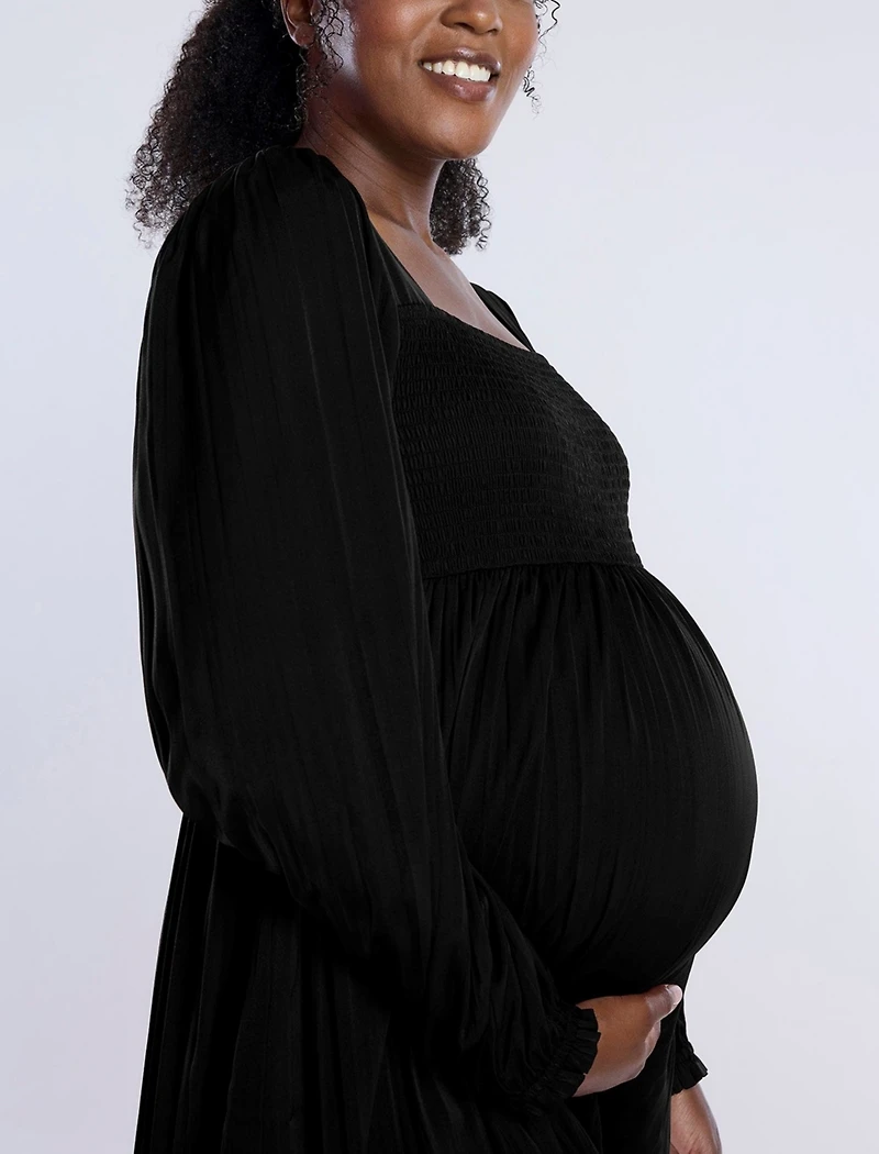 Motherhood Maternity Smocked Babydoll Long Sleeve Mini Dress