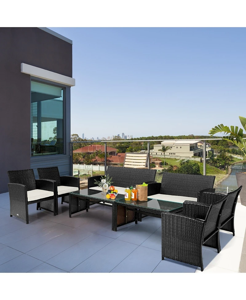 Vebreda Sugift 4 Pieces Patio Rattan Cushioned Furniture Set