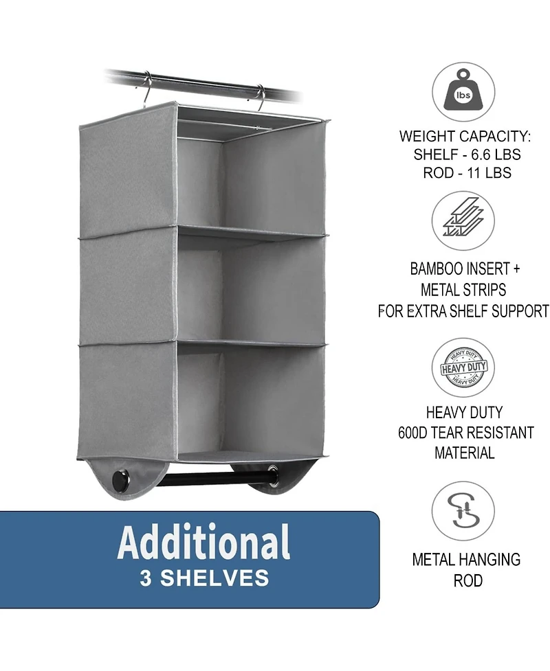 Florida Brands Hanging Closet Organizer with Shelves and Black Metal Rod