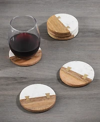 Thirstystone Uptown Round Marble and Wood Coasters with Inlay, Set of 6