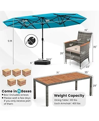 Costway 10 Pieces Patio Wicker Dining Set with Double-Sided Umbrella 8 Armchairs