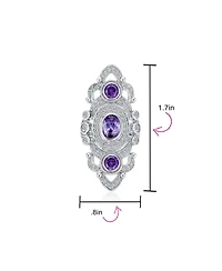 Bling Jewelry Filigree Purple Cubic Zirconia Armor Full Finger Statement Ring Cz Silver Plated Brass
