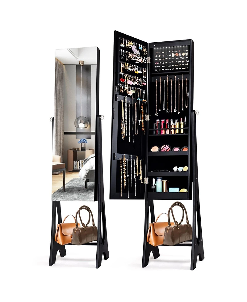Sugift Freestanding Jewelry Cabinet Armoire Organizer with Bevel Edge Mirror