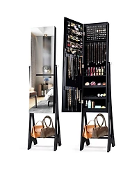 Sugift Freestanding Jewelry Cabinet Armoire Organizer with Bevel Edge Mirror