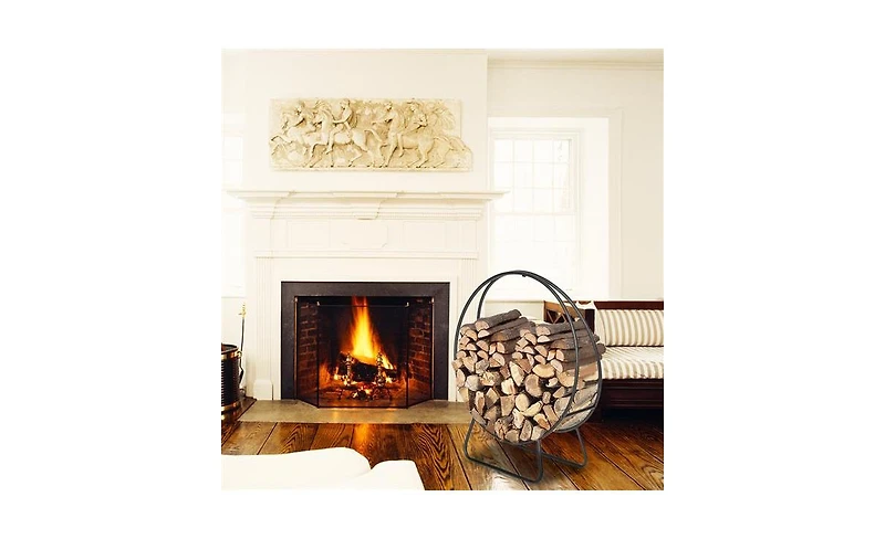Slickblue Black Sand Pattern Iron Fireplace Firewood Stand – 4 Feet Long, 24 Inches High