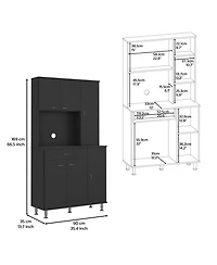 Helis 90 Kitchen Pantry Cabinet, Two Open Shelves, One Drawer, Multiple Cabinets, White
