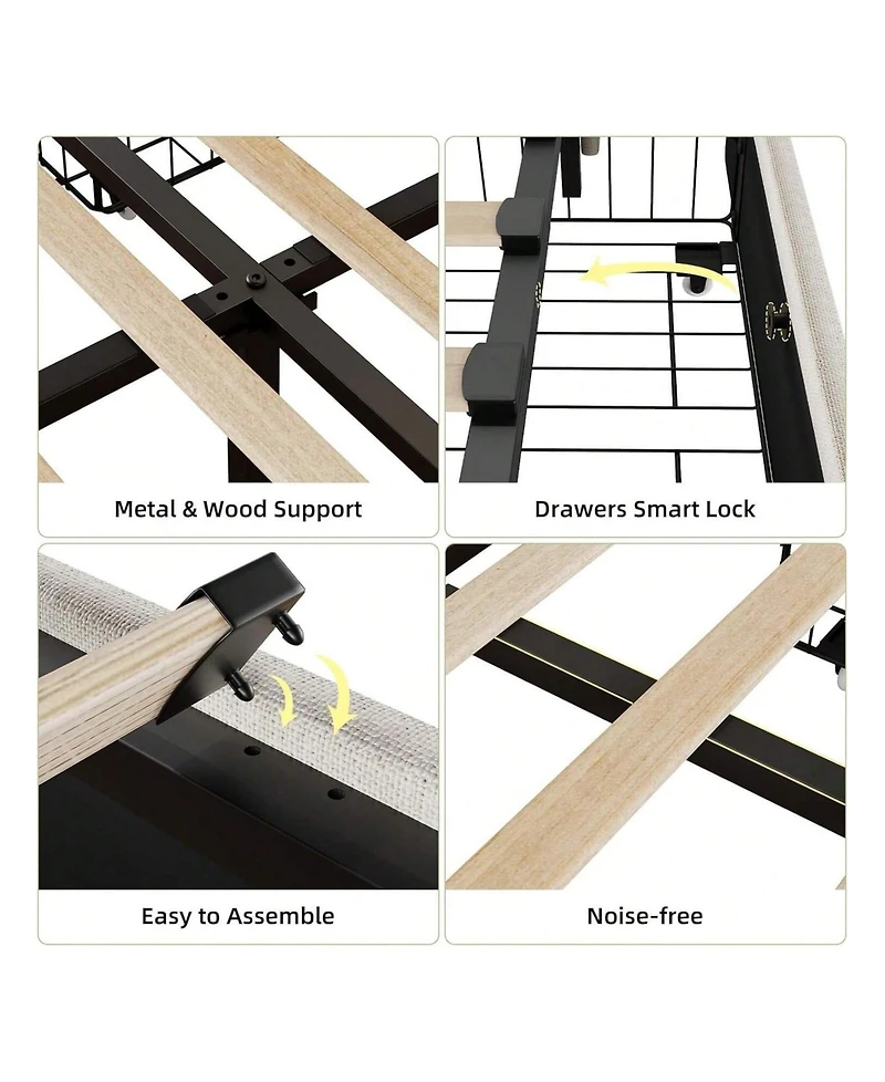 gaomon Upholstered Bed Frame with Headboard and 4 Storage Drawers