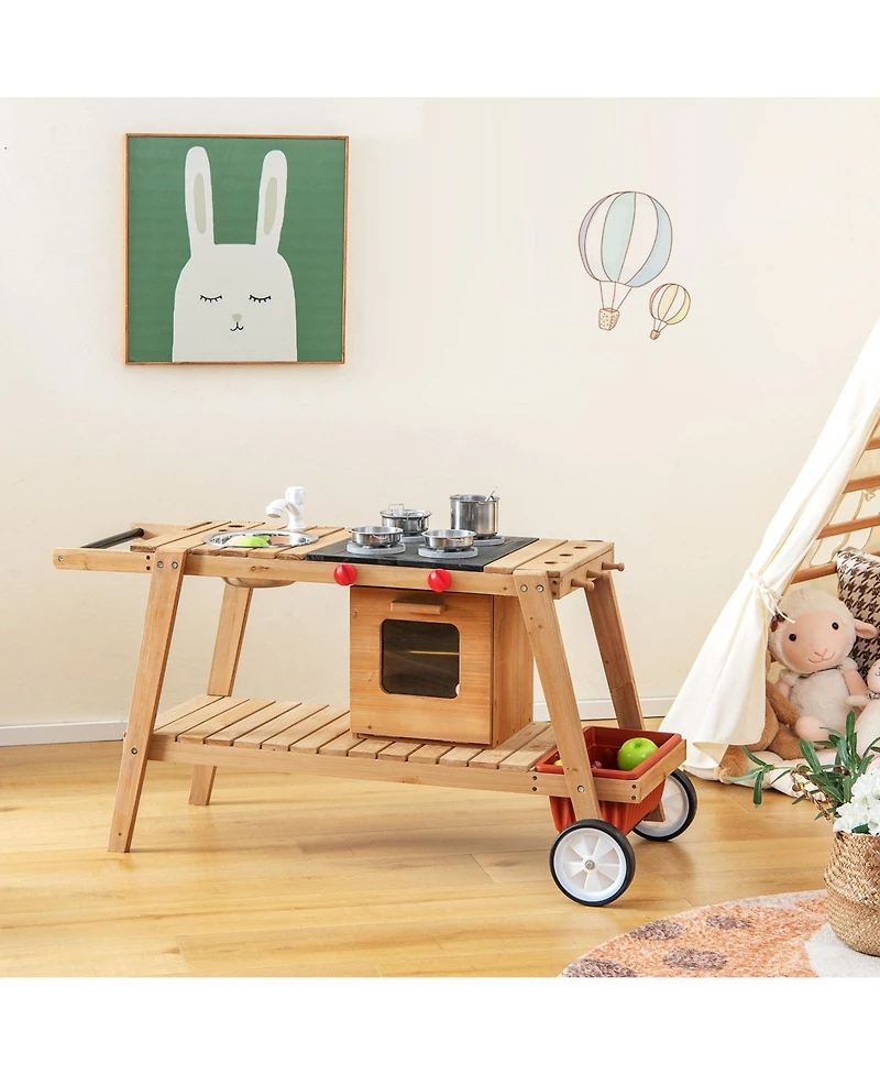 Hongge Wooden Play Cart for Toddlers Over 3 Years Old with Sun Proof Umbrella