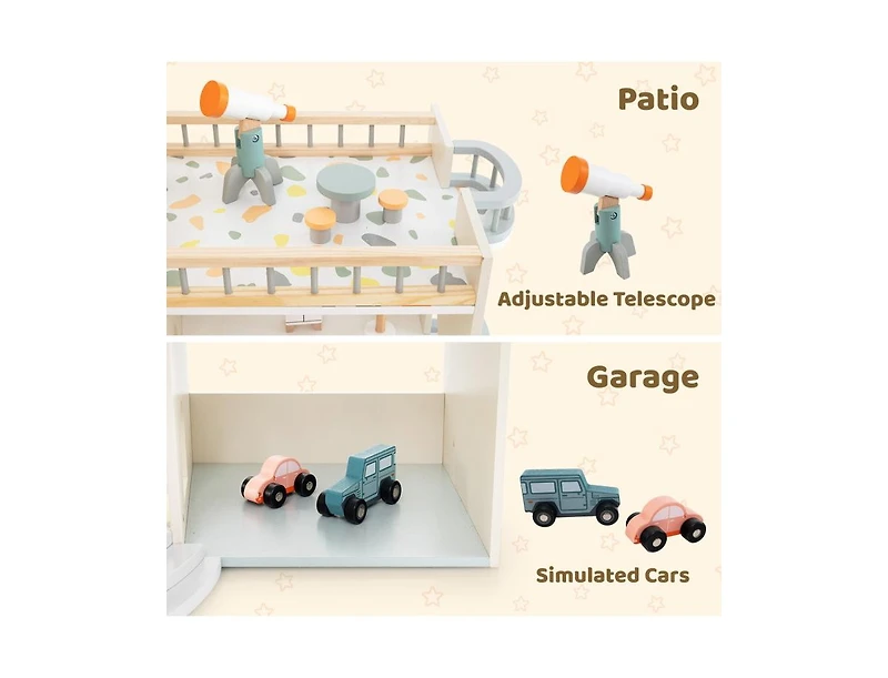 Hongge Wooden Corner Dollhouse Playset with 41 Pieces Accessories for Kids 3+ Years Old