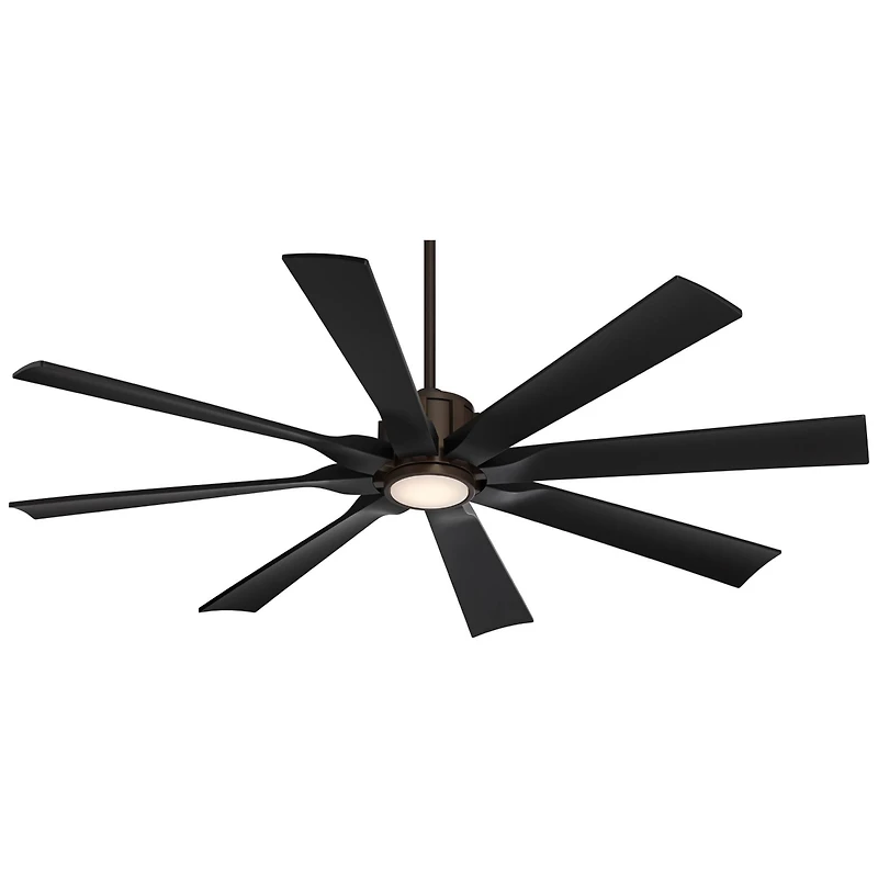 Possini Euro Design 60" Defender Indoor Outdoor Ceiling Fan 8 Blade Led Light Remote Control Oil Rubbed Bronze Finish Black Blades