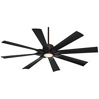 Possini Euro Design 60" Defender Indoor Outdoor Ceiling Fan 8 Blade Led Light Remote Control Oil Rubbed Bronze Finish Black Blades