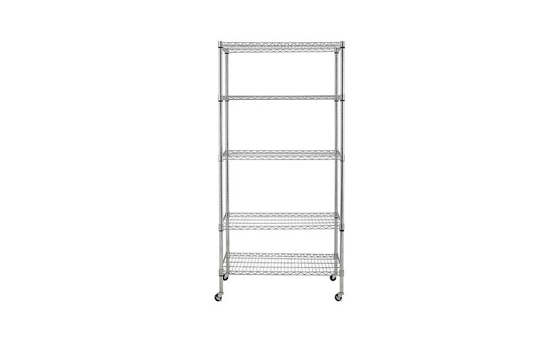 Slickblue 5-Tier Nsf-Certified Steel Wire Shelving with Wheels - Chrome