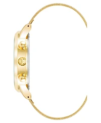 Steve Madden Men's Minimalist Black and Gold-Tone Stainless Steel Mesh Watch, 45mm