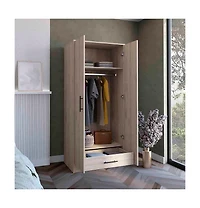 Darwin 180 Armoire, Double Door Cabinets, Metal Rod, Metal Handle, Two Shelves, One Drawer, Light Gray