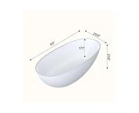 gaomon 65"Solid Surface Freestanding Bathtub, Contemporary Oval Shape Soaking Tub, Stone Resin Stand Alone Bathtub With Pop-Up Drain and Overflow, Cup