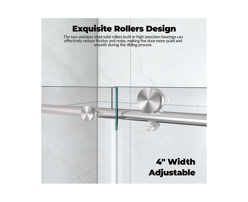 gaomon Shower Door, 44-48" W × 76" H Frameless Sliding Shower Door,Waterproof Glass Shower Door with Stainless Steel Handle and Seal Strip, 5/16"