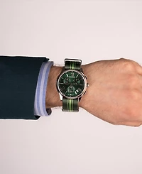 Balmain Men's Swiss Chronograph Madrigal Dark Green Striped Nato Strap Watch 42mm