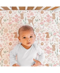 The Peanutshell Pink and White Fairytale Forest Crib Bedding Set for Baby Girls, 3 Piece Nursery Set