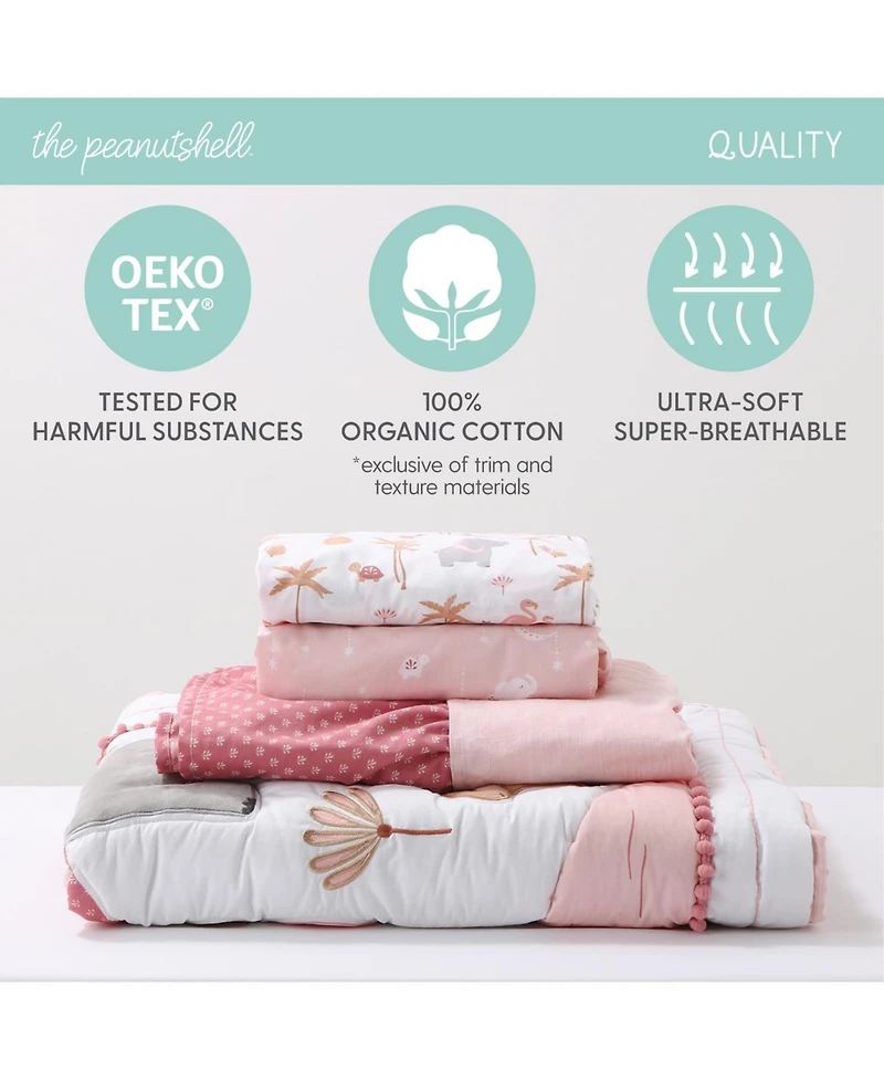 The Peanutshell Safari Oasis, Cotton Crib Bedding Set for Baby Girls, 4 Pieces