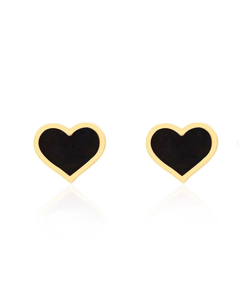 The Lovery Large Onyx Heart Stud Earrings 14K Gold
