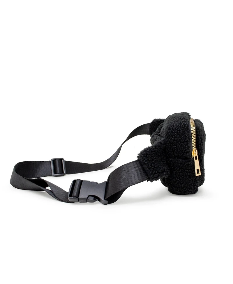 Tiny Treats + Zomi Gems Girls Fuzzy Belt Bag with Heart for Kids, Black