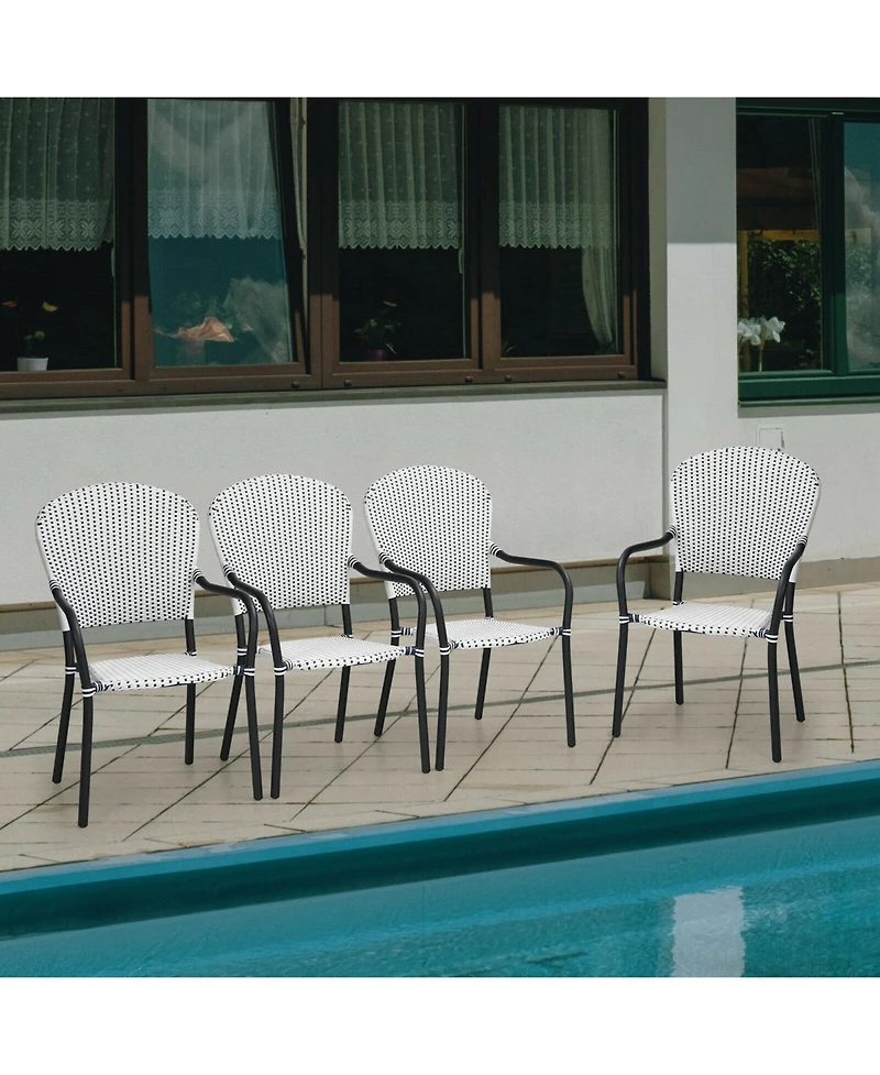 Sugift Set of 4 Patio Rattan Stackable Dining Chair with Armrest for Garden