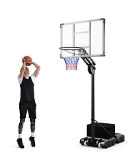 Hongge 4.9-10 Feet Adjustable Basketball Hoop with Shatterproof Backboard