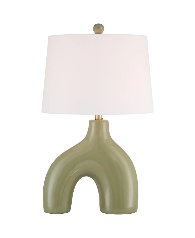 360 Lighting Lyrah 25" High Mid Century Modern Table Lamp Green Glaze Finish Ceramic Single White Shade Living Room Bedroom