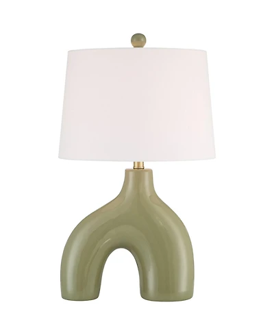 360 Lighting Lyrah 25" High Mid Century Modern Table Lamp Green Glaze Finish Ceramic Single White Shade Living Room Bedroom