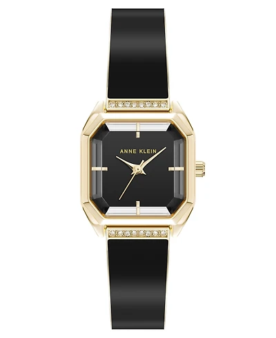 Anne Klein Women's Quartz Premium Crystal Black Enamel and Gold-Tone Alloy Metal Bangle Watch, 23mm
