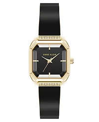 Anne Klein Women's Quartz Premium Crystal Black Enamel and Gold-Tone Alloy Metal Bangle Watch, 23mm