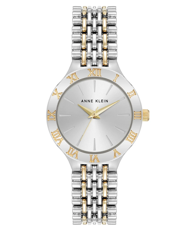 Anne Klein Women's Quartz Iconic Roman Numeral Bezel Two-Tone Alloy Metal Watch, 30mm