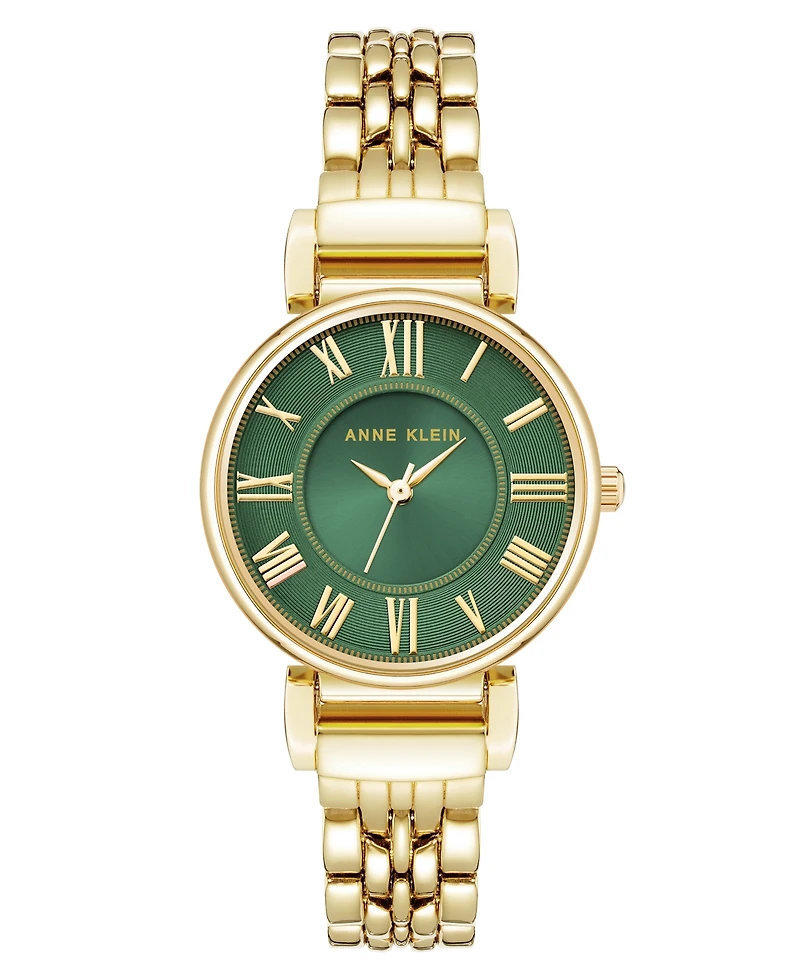 Anne Klein Women's Quartz Green Roman Numeral Dial Gold-Tone Alloy Watch, 30mm