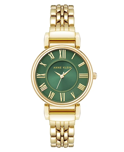Anne Klein Women's Quartz Green Roman Numeral Dial Gold-Tone Alloy Watch, 30mm
