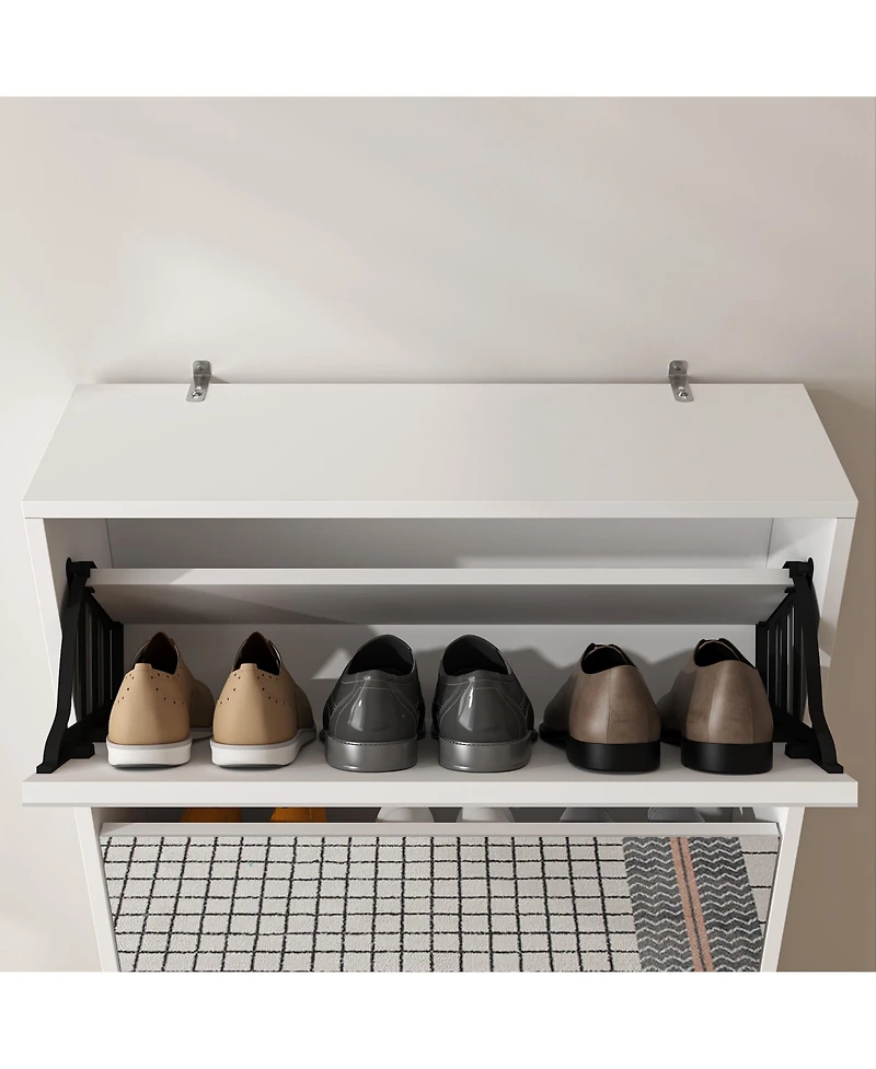 Modern Shoe Cabinet with Small Mirror Edge Gap, Mirror Shoe Rack Organizer with 3 Flip Drawers, Shoe Storage Cabinet for Entryway, Living room, Dressi