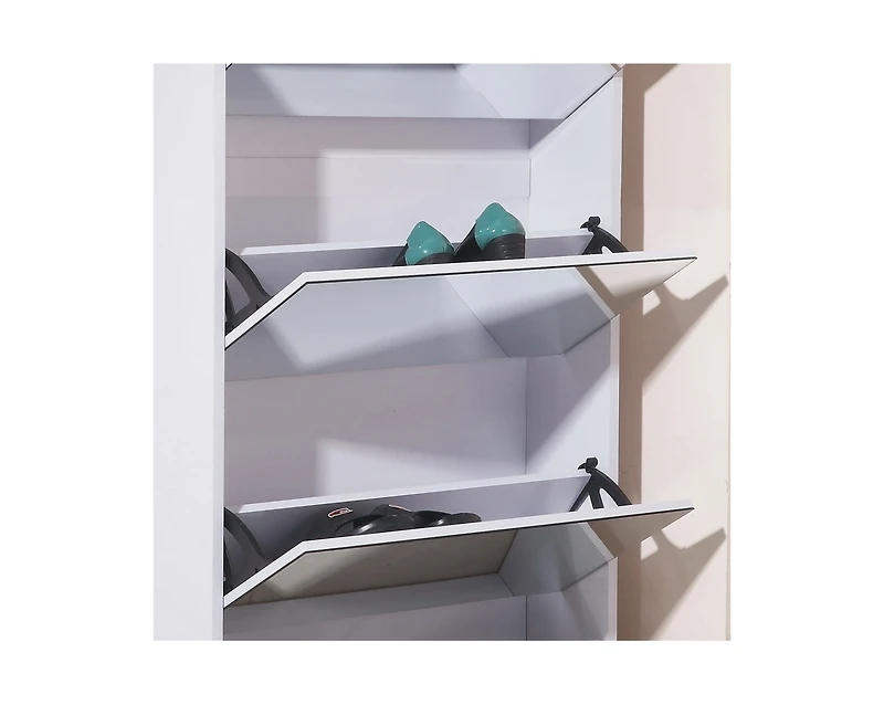 Modern Shoe Cabinet with Small Mirror Edge Gap, Mirror Shoe Rack Organizer with 3 Flip Drawers, Shoe Storage Cabinet for Entryway, Living room, Dressi