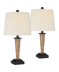 360 Lighting Fernbank 23 1/2" High Small Farmhouse Rustic Accent Table Lamps Set of 2 Usb Port Brown Bronze Finish Metal White Shade Living Room Charg