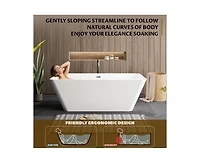 gaomon 66" Acrylic Freestanding Bathtub,Contemporary Square Shape Soaking Tub With Chrome Drain and Minimalist Linear Design Overflow, Easy to Install