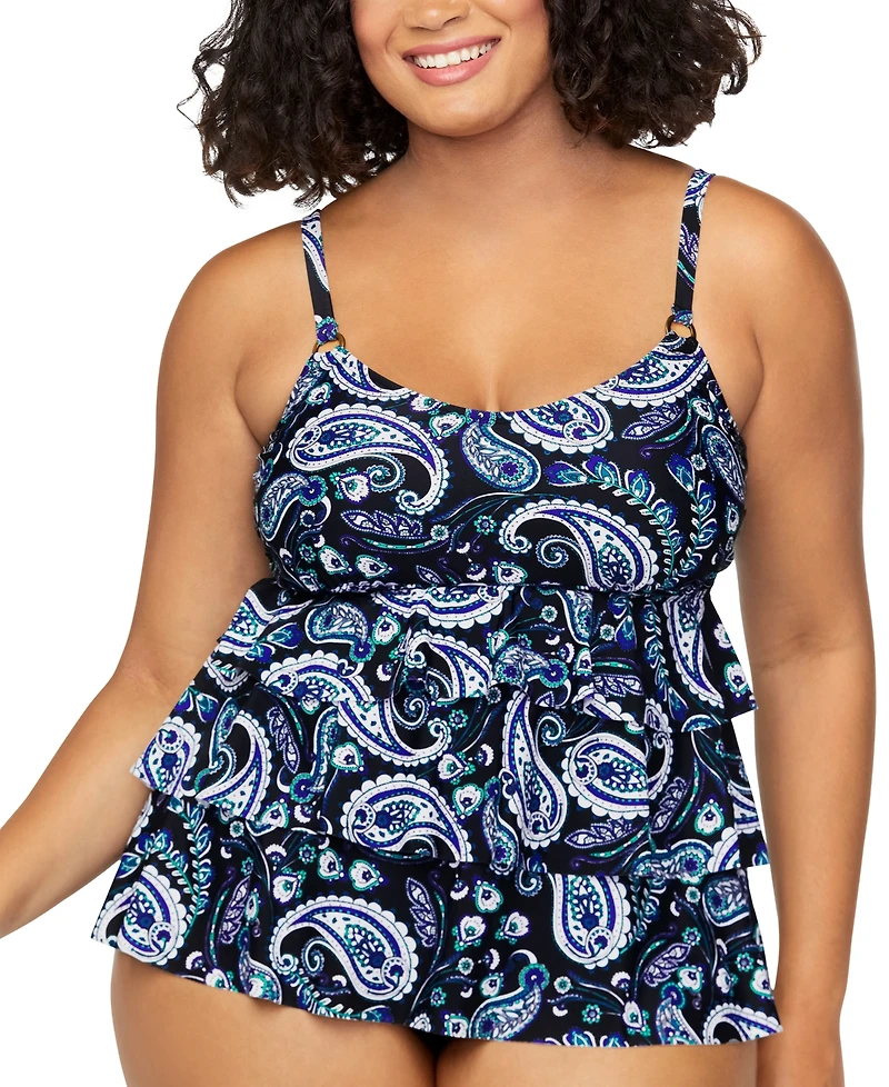 Island Escape Plus Size Printed 3-Tiered Bandini, Exclusively at Macy's
