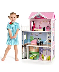 Hongge Wooden Dollhouse with Working Elevator and Rotatable Staircase
