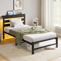 Streamdale Furniture Heavy-Duty Platform Bed Frame with Headboard & Led