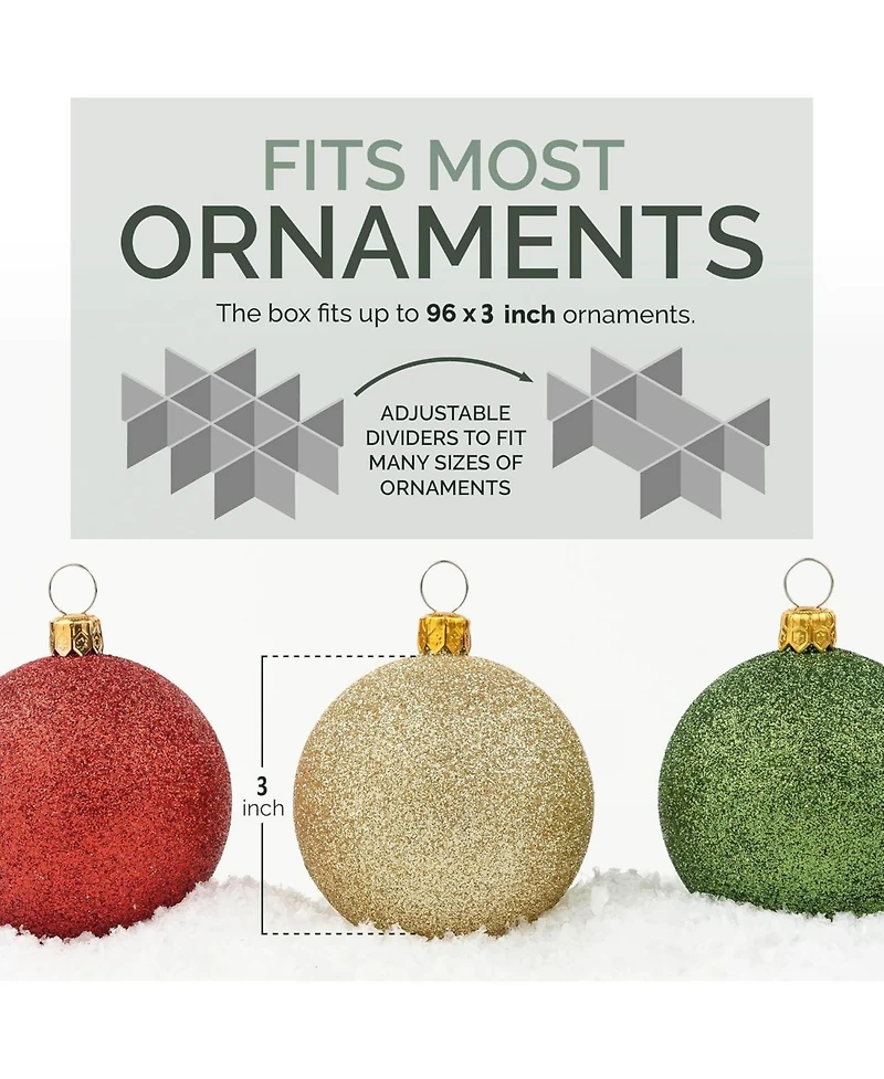 Florida Brands Christmas Storage Box with Adjustable Dividers and 4 Trays - Stores Up to 96 - 3" Ornaments