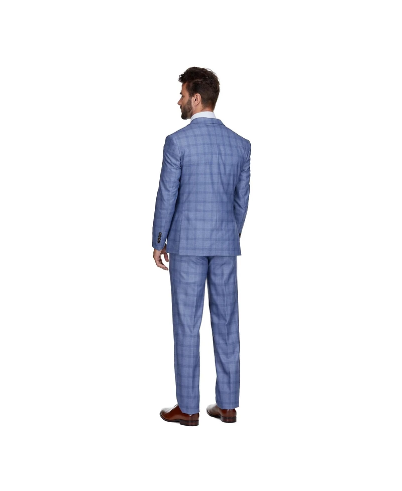 Gino Vitale Men's Slim Fit 3-Piece Light Blue Checked Plaid Suit