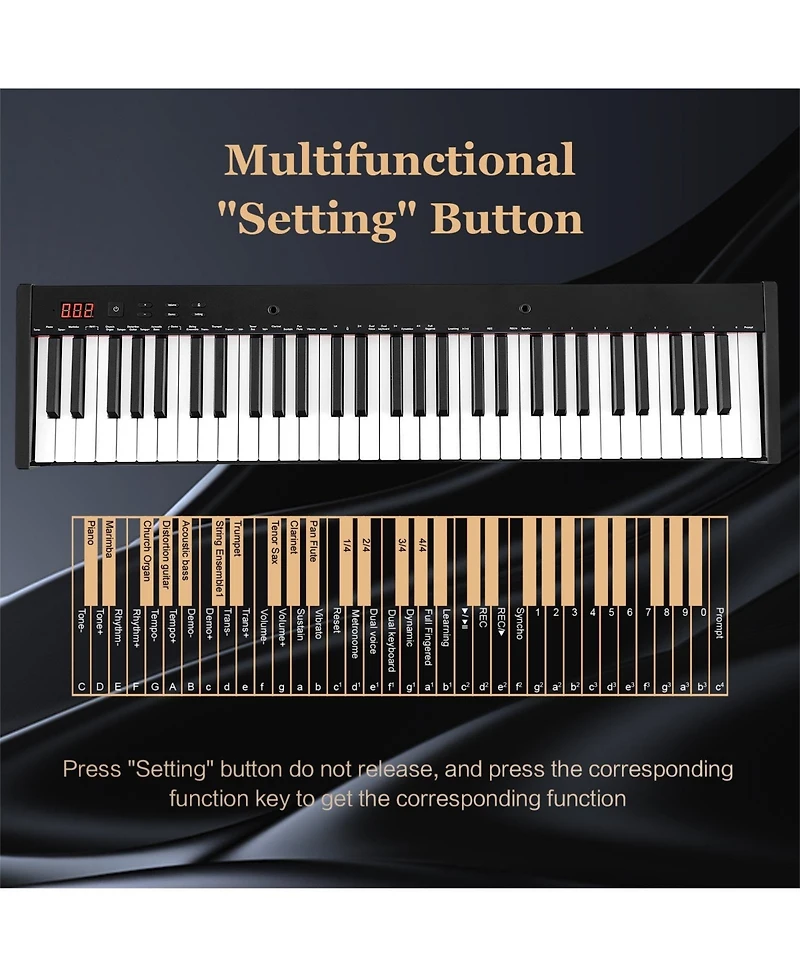 Hongge 61-Key Portable Electronic Keyboard Piano Complete Digital Piano Set with Stand and Stool