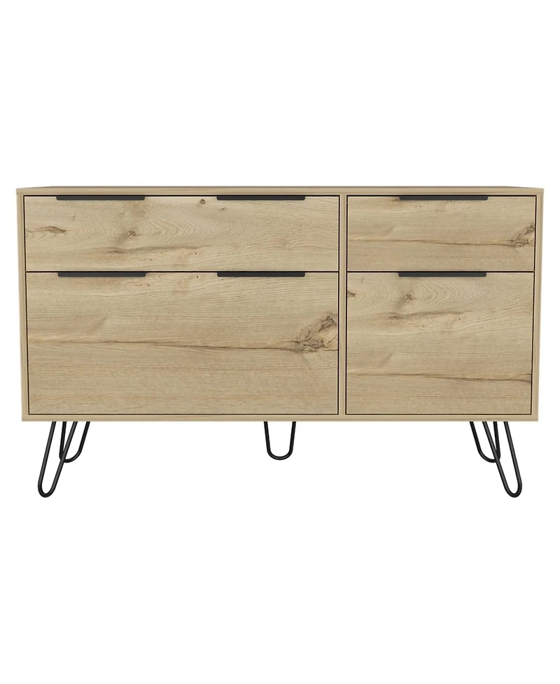 Begonia Double Dresser, Four Drawers, Superior Top, Hairpin Legs, Light Oak
