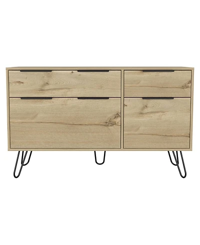 Begonia Double Dresser, Four Drawers, Superior Top, Hairpin Legs, Light Oak
